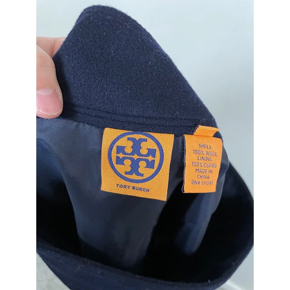 Tory Burch Navy Blue Wool Short Pencil Skirt Size 2 Designer Quiet Luxury Career